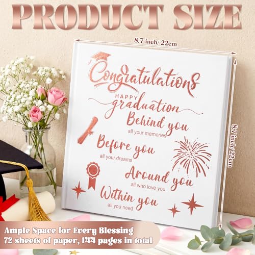 2026 Graduation Guest Book 8.7'' x 8.7" with 2 Markers Congratulations Graduate Gifts Class of 2026 Picture Book Hardcover Rose Gold Foiled Photo Album for Graduation Party Supply 144 Pages - color: White, style: Blessing