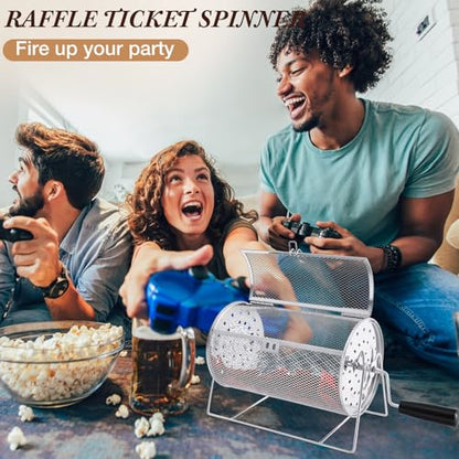 Teenyyou Raffle Drum Holds 1000 Tickets, Metal Ticket Wheel Spinner with Stand, Raffle Tickets Cage for Games Events, Parties, School Drawings(Crank Handle, Sliver, 9.06" x 5.51", Medium) - color: Silver, size: 9.06" X 5.51", Medium, style: Crank Handle
