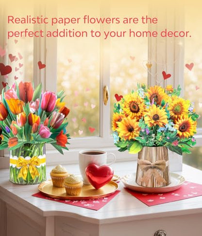 Pop Up Card Floral Bouquets for Women, Dasiy Sunflower Voilet Tulip Dahlia Rose Greeting Set for Grandmother Mom Wife Sister Mother's Day Birthday Gift, Includes Envelopes and Blank Note Card - style: Dasiy Sunflower Voilet Tulip Dahlia Rose