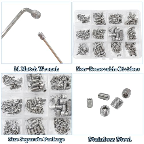 500pcs Set Screws, Grub Screw Set, Set Screws Assortment Kit M3 M4 M5 M6 M8 for Home Repair, Repair Furniture, Electronic Product, Install Door Lock, DIY, Bathroom Fixtures (Stainless Steel 12 Sizes) - size: 500pcs(Stainless Steel 12 Sizes)