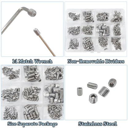 500pcs Set Screws, Grub Screw Set, Set Screws Assortment Kit M3 M4 M5 M6 M8 for Home Repair, Repair Furniture, Electronic Product, Install Door Lock, DIY, Bathroom Fixtures (Stainless Steel 12 Sizes) - size: 500pcs(Stainless Steel 12 Sizes)