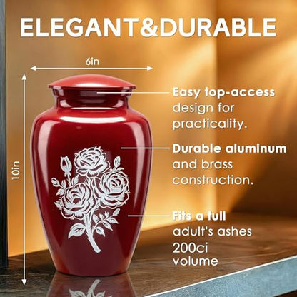 Emvency Urn for Ashes, Metal Alloy, 10" H x 6" W, Red - color: Red