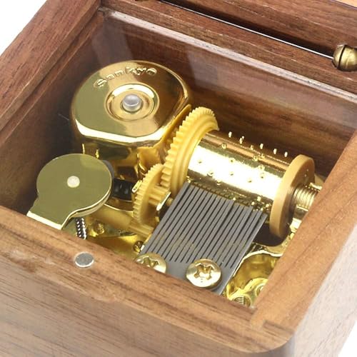 Sinzyo Natural Wooden Music Box with Customizable Photos Wind Up Musical Box Gifts for Christmas,Birthday and Valentine's Day(Simple Walnut, Tone:You are My Sunshine)