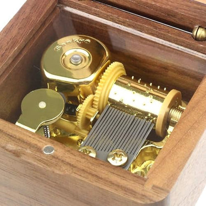 Sinzyo Natural Wooden Music Box with Customizable Photos Wind Up Musical Box Gifts for Christmas,Birthday and Valentine's Day(Simple Walnut, Tone:You are My Sunshine)