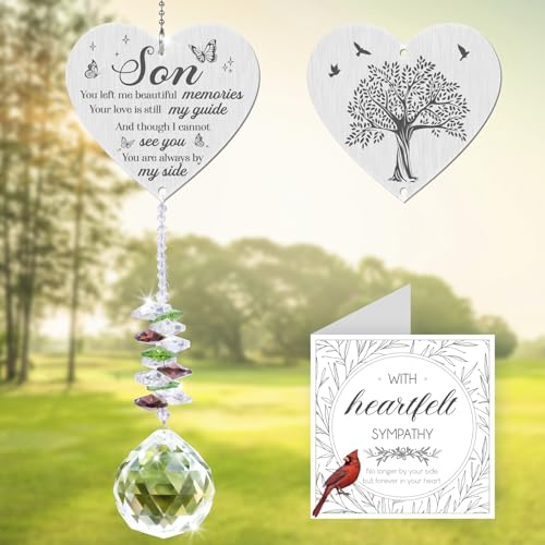 Memorial Crystal Suncatcher,Memorial Gifts for Loss of Son,Loss of Son Sympathy Gifts,Hanging Crystals Ornament for Window Rainbow Maker Prisms Home Decor Gift - style: Son