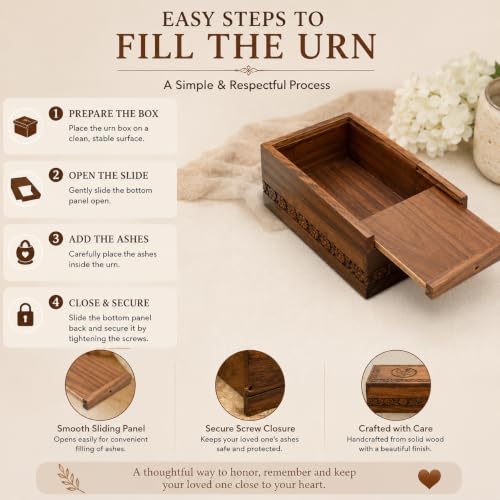 Leaf Border Wooden Urn Box for Human Ashes, Cremation Funeral Urns, Decorative Urn, Pet Memorial Box, Cat Infant Adult Urn, Burial Ash Keepsake - Extra Small - size: X-Small
