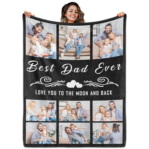 Fathers Day Birthday Gift for Dad Custom Blanket with 9 Photo & Text, Personalized Blankets with Picture to My Dad, HD Printing Customized Flannel Throw Blanket Gifts for Best Daddy Grandpa Ever - color: Dad-1
