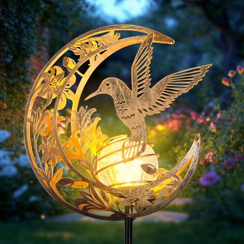Waterproof Outdoor Solar Light，Hummingbird Solar Light，Moon Hummingbird SolarLight，Solar Butterfly Floor Lamp for Garden, Yard, Patio Decor, Auto On/Off, Unique Gift for Mom, Grandma - color: Hummingbird