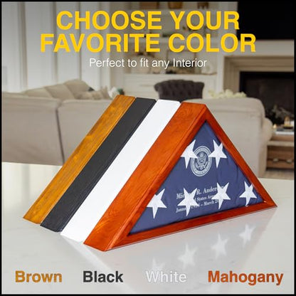 Personalized Flag Display Case for 5' x 9.5' Flag – All Military Branches Available, Veteran Memorial Display Case with Glass Front (Black) - size: Black
