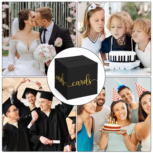 Hooqict Black Card Box with Slot 9.1" Gold Foil Gift Card Box for Party, Graduation, Wedding Reception, Birthday, Bridal or Baby Shower, Raffle Ticket Money Envelope Holder - color: Black Gold