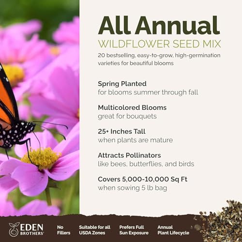 Eden Brothers All Annual Wildflower Mixed Seeds for Planting, 5 lb - size: 5 Pounds, style: All Annual