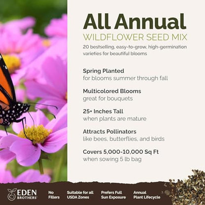 Eden Brothers All Annual Wildflower Mixed Seeds for Planting, 5 lb - size: 5 Pounds, style: All Annual