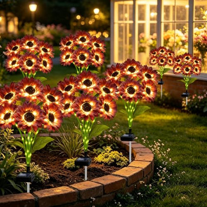 ANGMLN Solar Garden Lights 4 Pack 24 Solar Red Sunflower Lights - color: 6 Head Sunflower Red
