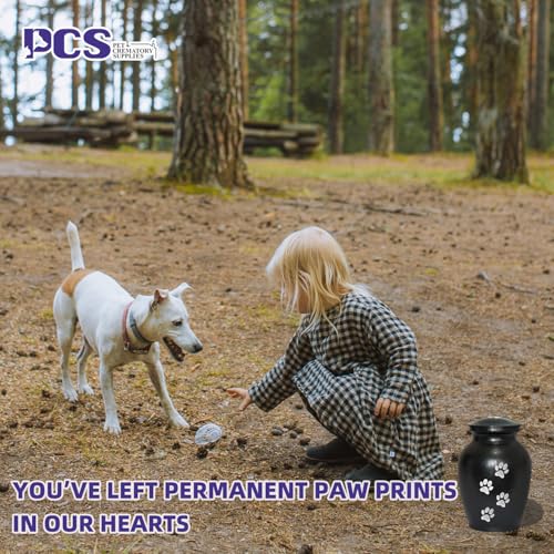 PCS Pet Cremation Urns for Dogs Ashes, Black Printed Pet Urn, Dog Urn with Paw Print, Cat Metal Urn-Small - color: Textured Black,vertical Paw, size: S(0-45lbs)