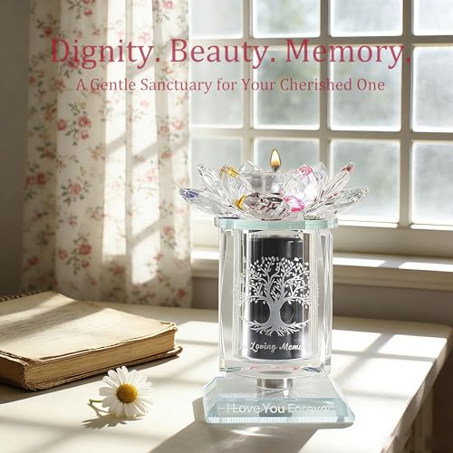 Small Urns for Human,Cremation Keepsake Photo Urn Unique Rotatable Crystal Mini Urns for Ashes Keepsake Decorative Engraving Tree of Life Pattern Urn Remember Your Love One Lost