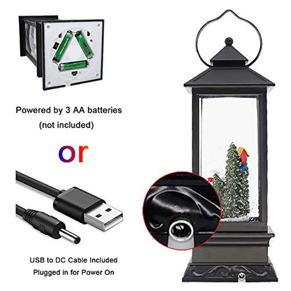 Snowmen Christmas Musical Snow Globe Lantern with 6 Hour Timer | Battery Operated USB Powered, USB Included, Swirling water Glitters, Singing Snow Globe Lamp, Christmas Holiday Decor Gift - color: A-snowman