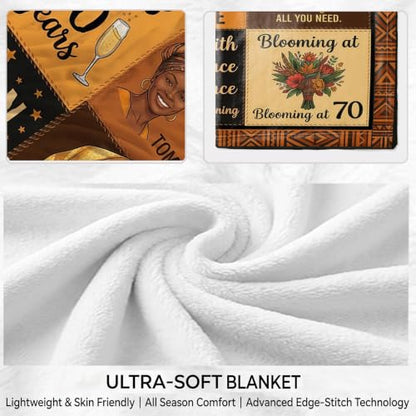 70th Black Women Throw Blanket Birthday Gifts – 70 Years Old Gift | 70 Years Old Present for Mom, Grandma, Aunt, Friend, African American Milestone Flannel Polyester Blanket, 50x60Inch - color: Tk029, size: 60"x50"