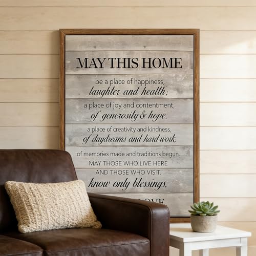 Framed Inspirational Wall Art May This Home Be a Place of Happiness Quote Wall Decor New Home Poster House Warming Gifts for Bedroom Living Room Word Artwork 8x10 Inch - size: 8"L x 10"W