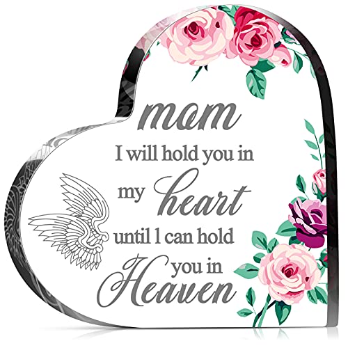 Blulu Sympathy Gift Loss of Mom Acrylic Heart Keepsake,4 x 4 x 0.4 Inches | Memorial for Loss of Loved One, Bereavement Condolence Decor, Grieving Sympathy Angel Keepsake Wings Floral Print - size: 4 x 4 x 0.4 Inches