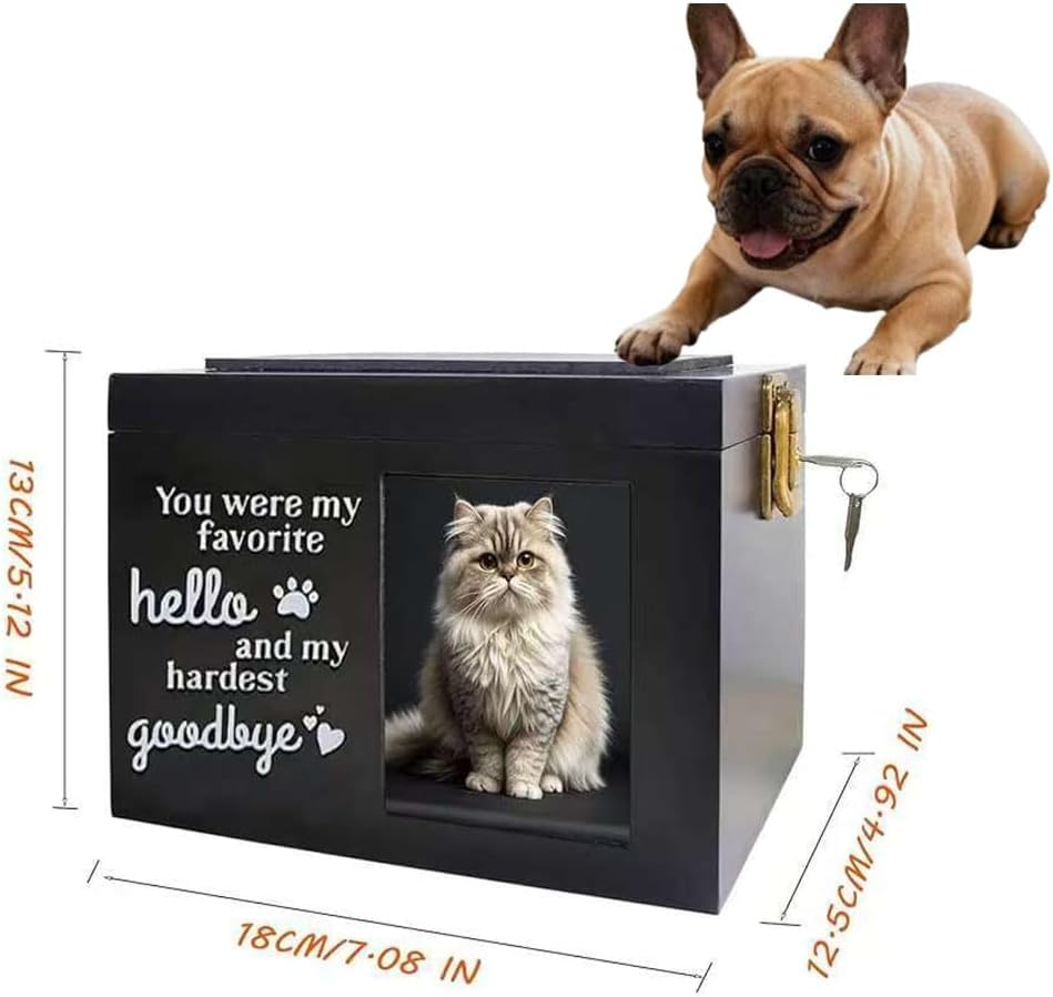 Pet Urns for Dogs with Photo Frame, Wooden Cat Urn Handcraft Pet Ashes Funeral Memorial Keepsake Box for Dogs & Cats, Engravable Surface, Cremation Dog Ashes Storage Box Goodbye Sympathy Gifts