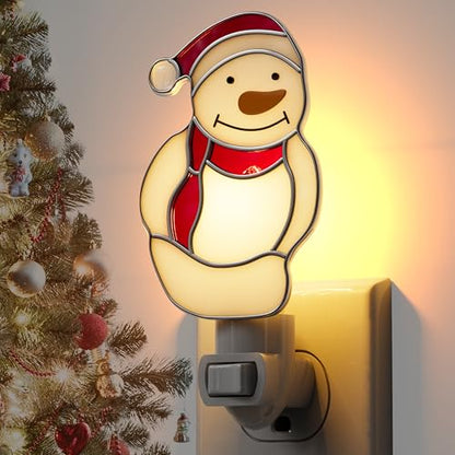 Stained Glass Christmas Snowmen Night Lights Plug in Wall for Home - color: White Snowmen