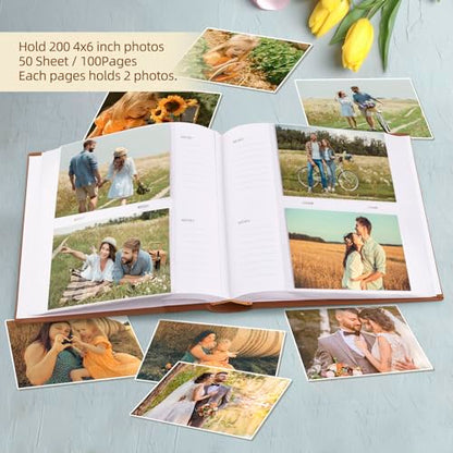 Photo Album holds 4x6 200 Horizontal Pictures with Memo Space (Brown) - color: Brown