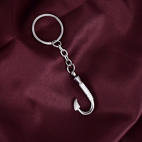 Cremation Jewelry Fishhook Memorial Keepsake Ash Urn Keychain, Silver - color: Silver