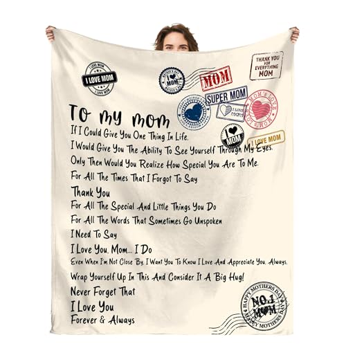 to My Mom Blanket, Travel Stamp Design, I Love You Forever Message, Soft Flannel Blanket for Mother's Day, Christmas, Valentines, Birthday Gift & Home Use 50x60 Inch - color: Mom-5