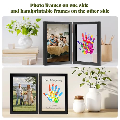 Family Handprint Kit, DIY Baby Hand and Footprint Handmade Keepsake Wooden Frame, Family Gifts with 5 Non-Toxic Baby-Safe Paint, Ideas Gift for New Parents, Grandparents, Father's Day, Mother's Day - color: Black, size: 4 Pages Acrylic Boards