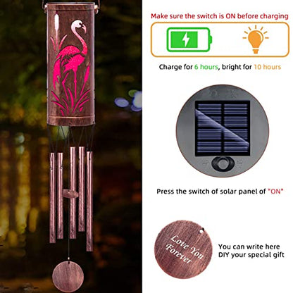 FSVGYY Solar Flamingo Wind Chime 30 Inch Metal Outdoor Hanging Light - color: Wind Chimes Flamingo