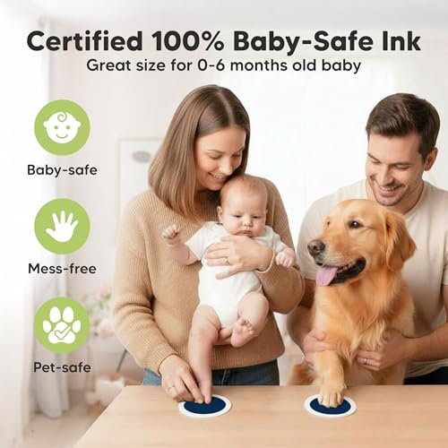 2pk Inkless Baby Hand and Footprint Kit Mess Free Ink Pad (Navy, Round) | Round Size, Newborn Keepsake, Dog Nose, Paw Print Kit, Clean Touch Ink Pads, Baby Handprints Footprints Kit, New Mom Gifts - color: Navy, size: 2-Pack, Round 3.4" x 3.4"