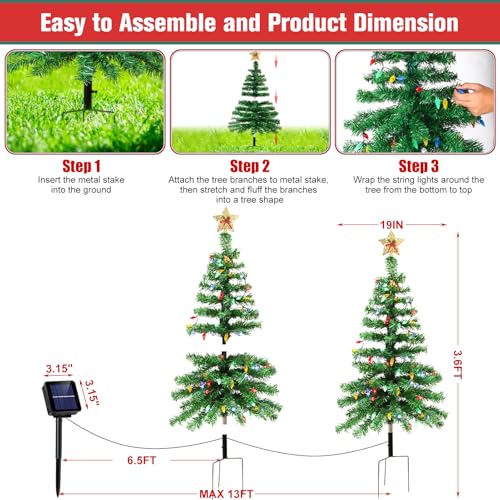 Solar Christmas Trees Lights Outdoor, Solar Powered Xmas Tree Stake Outside | Waterproof 3.6FT with 100 LEDs and 8 Modes for Yard Pathway Garden Grave Cemetery Decorations (2 in 1)