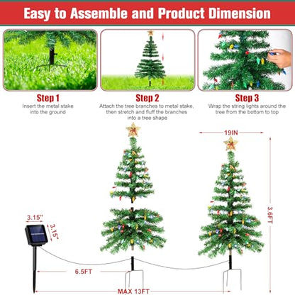 Solar Christmas Trees Lights Outdoor, Solar Powered Xmas Tree Stake Outside | Waterproof 3.6FT with 100 LEDs and 8 Modes for Yard Pathway Garden Grave Cemetery Decorations (2 in 1)