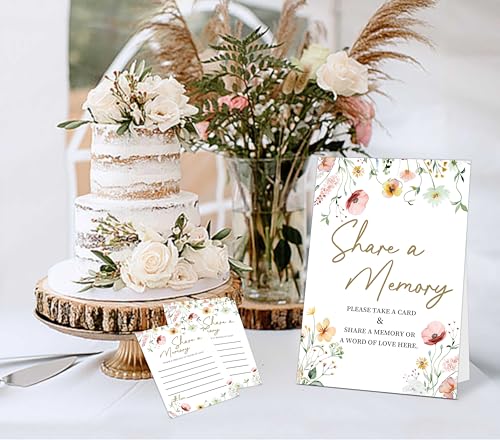 Share A Memory Cards For Celebration Of Life Decorations Ideas - 30 Boho Flowers Memorial Cards and 1 Sign, Guest Book Alternative for Funeral Graduation Wedding Bridal Shower Anniversary Retirement - style: Boho Flowers
