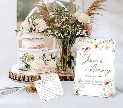 Share A Memory Cards For Celebration Of Life Decorations Ideas - 30 Boho Flowers Memorial Cards and 1 Sign, Guest Book Alternative for Funeral Graduation Wedding Bridal Shower Anniversary Retirement - style: Boho Flowers