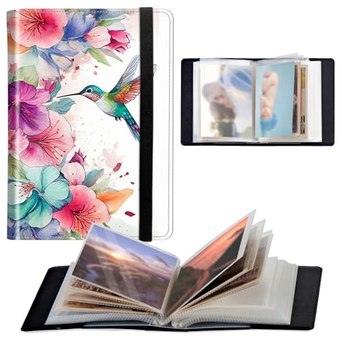 Photo Album 4x6 120 Pockets Photos with Elastic Band PU Leather Photo Books Small Mini Capacity Picture Album for Family Wedding Anniversary Baby Vacation Pictures,Art Watercolor Hummingbird - color: Art Watercolor Hummingbird