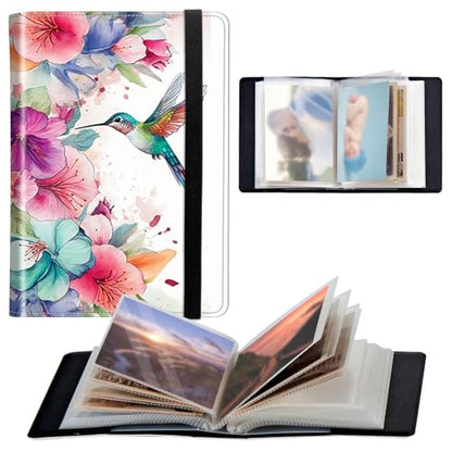 Photo Album 4x6 120 Pockets Photos with Elastic Band PU Leather Photo Books Small Mini Capacity Picture Album for Family Wedding Anniversary Baby Vacation Pictures,Art Watercolor Hummingbird - color: Art Watercolor Hummingbird