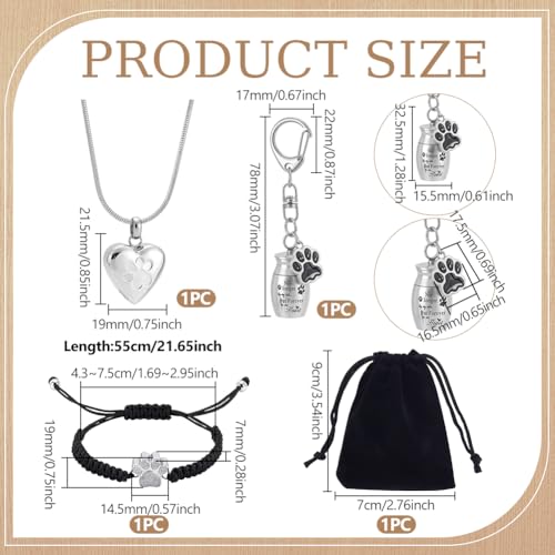 UNICRAFTALE 1 Set Paw Print Memorial Jewelry Kit Pet Cremation Jewelry with 3/4~3 inch Stainless Steel Bracelet and 21.6" Heart Urn Necklace Pet Ashes Keepsake Set for Dog Cat Loss Cremation Jewelry Gift for Daily Wear