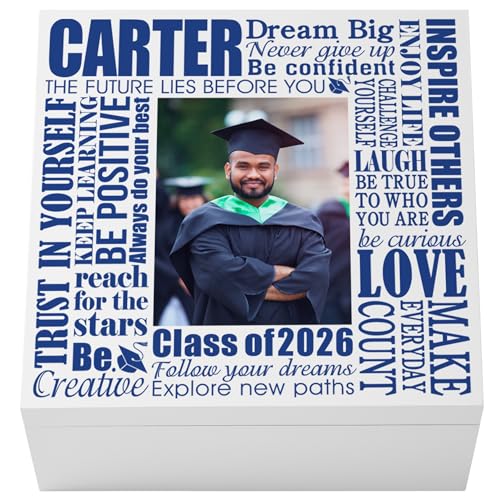 Let's Make Memories Personalized Keepsake Box - For Graduation - Photo - Class of 2026 or Any Year - Graduate Memento Box - Customized for Any Grad and School - 6" Hx12 Sq - Dream Big Photo - Blue - color: Blue - Dream Big Photo