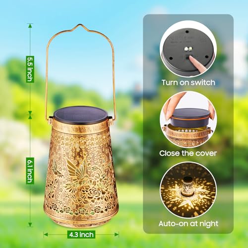 2 Pack Solar Lanterns Outdoor Waterproof Birthday Gifts for Women Mom Grandma, Hollowed-Out Metal Hummingbird Hanging Solar Lantern Lights Garden Decor, 2 Modes Hanging Solar Lights for Yard, Patio | Birthday Gifts for Women Mom Grandma, Hollowed-Out Hang