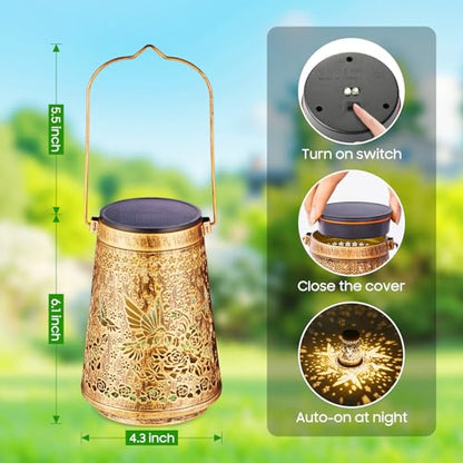 2 Pack Solar Lanterns Outdoor Waterproof Birthday Gifts for Women Mom Grandma, Hollowed-Out Metal Hummingbird Hanging Solar Lantern Lights Garden Decor, 2 Modes Hanging Solar Lights for Yard, Patio | Birthday Gifts for Women Mom Grandma, Hollowed-Out Hang