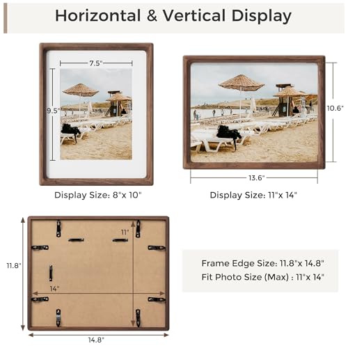 Heimlove 11x14 Picture Frames Natural Walnut,Original Wood Hand Make Crafted Diploma Frame with Mat to 8x10 Graduation Picture Display,Family Picture,Wedding Picture,Photo,Certificate Wall Mounted - color: Natural Black Walnut, size: 11"x14"|mat to 8"x10"
