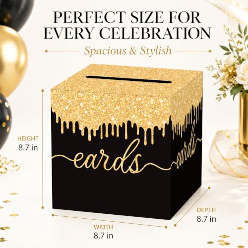 Black and Gold Wedding Card Box with Slot for Reception and Bridal Shower - color: Black Gold02