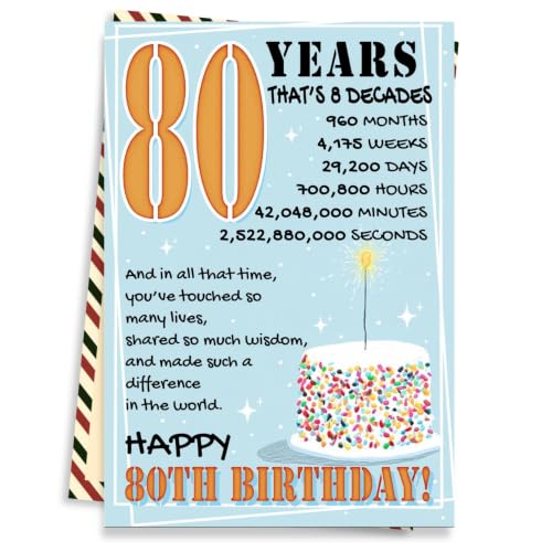 80th Birthday Card, 80th Birthday Cards for Women Men with Seal and Envelope, 80 Year Old Birthdayy Card for Mom Dad Grandma Grandpa Uncle Aunt Friend Family from Son Daughter Granddaughter Grandson - color: 80th