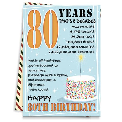 80th Birthday Card, 80th Birthday Cards for Women Men with Seal and Envelope, 80 Year Old Birthdayy Card for Mom Dad Grandma Grandpa Uncle Aunt Friend Family from Son Daughter Granddaughter Grandson - color: 80th