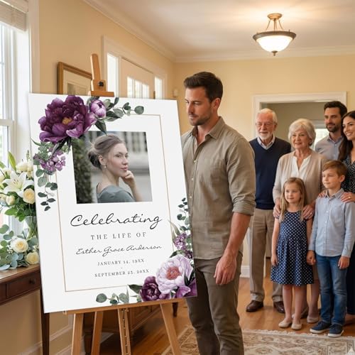 Custom Plum Celebration of Life Welcome Sign for Memorial Funeral - color: Sign 28