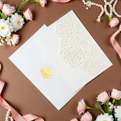 Laser Cutting Invitation Card Greeting Card Graduation Party Rose Flower Wedding Birthday Party Invitations Invitation Pocket With Envelope (White) | Greeting Card, Graduation Party, Rose Flower, Wedding Birthday Party Invitations, Invitation Pocket With