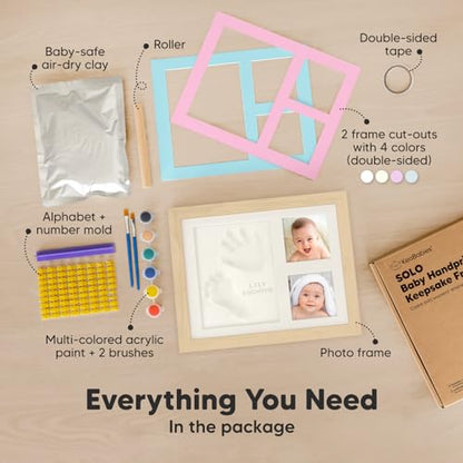 Baby Hand and Footprint Kit,Quick Dry Clay Baby Footprint Kit (Ash Wood) | Pets Paw Kit, Newborn Keepsake Picture Frame for Boys, Girls, Personalized New Mom Gifts for Shower & Registry, Grandparents - color: Ash Wood