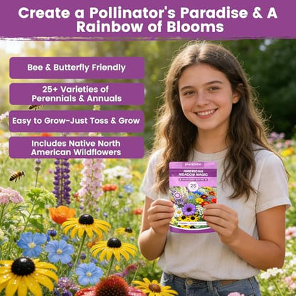 Wildflower Seeds Bulk Mix - 10,000+ Perennial & Annual Seeds - Texas, California & Florida Native Wildflower Seeds for Hummingbirds, Butterflies, & Cut Flowers - Cosmos, Throw and Grow - size: 25 Variety Perennial Mix