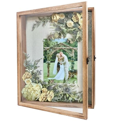 Large Shadow Box Frame 13x16 Display Case, Wood Wedding Bouquet Memory Box - color: Carbonized Black, size: 13"x16" (33x40 cm)